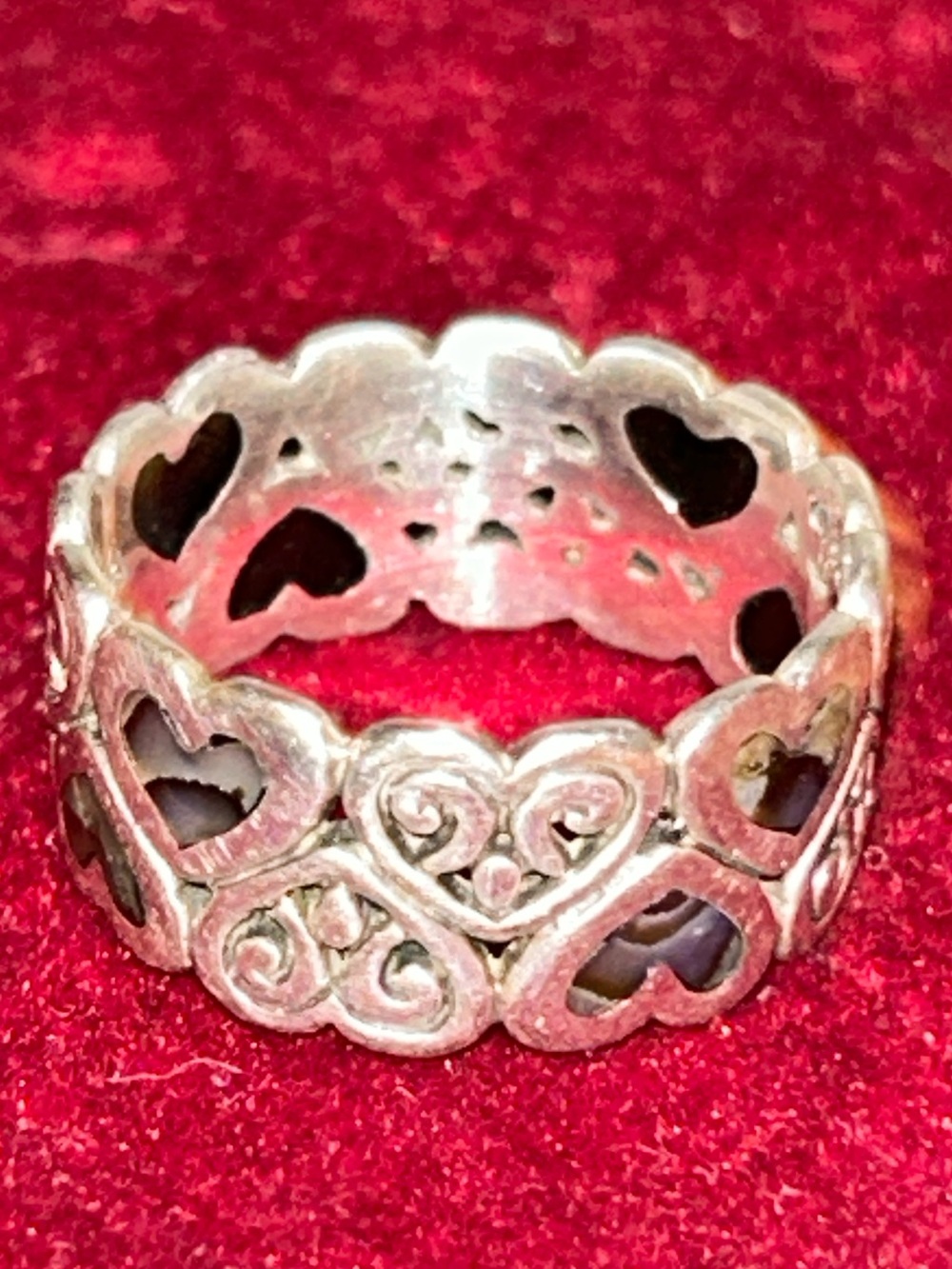 Sterling Silver Ring Abalone Heart Cutout Wide Band Ring - Silver 925 EUC